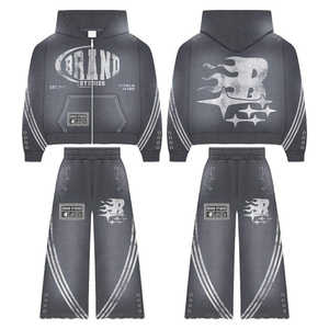 Conjunto de sudadera con capucha y forro polar de algodón para hombre, chándal transpirable con serigrafía de logotipo personalizado a prueba de viento para ropa informal de invierno - Product Image 5