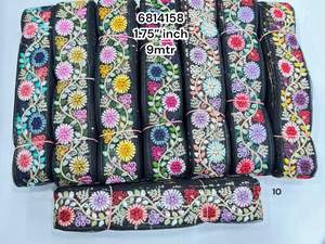 Custom made on black base fabric multi coloured floral embroidered <b>laces</b> with sequins work for garments and for resale purposes. - Product Image 2