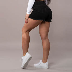 Shorts en jean délavé respirant taille haute coupe droite pour femme, design asymétrique, prix bas - Product Image 4