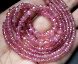 Cuentas de forma redonda facetadas de zafiro rubí natural Cuentas de piedras preciosas de zafiro rubí 3X8MM Aprox. 2. Cuentas de collar completas - Product Image 3