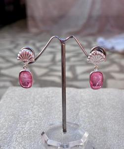 ต่างหูเงินแท้925ดีไซน์เป็นเอกลักษณ์ต่างหูคริสตัลทัวร์มาลีนสีชมพูของขวัญเครื่องประดับเงินสำหรับผู้หญิง - Product Image 3