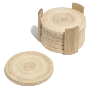 Drinkware accessories natural spun bamboo tea cup coaster with holder set best price coasters - Product Image 1