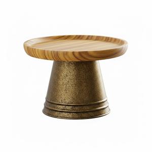 Support à gâteau rond à un étage en bois naturel et base en cuivre antique de style vintage, plateau de service pour la présentation de desserts - Product Image 2