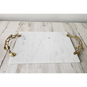 Moderne élégant feuille d'or branche poignées de haute qualité blanc marbre naturel plateau de service décor à la maison poignée en métal pour mariage - Product Image 4