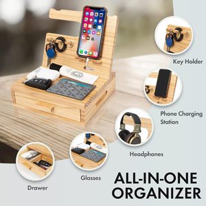 Organizador de mesita de noche de madera maciza, almacenamiento de estación de acoplamiento de teléfono hecho de cedro, organizador de mesita de noche versátil para teléfono móvil - Product Image 5
