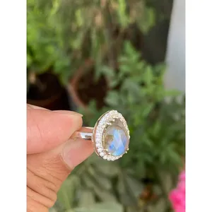 925 Silver Natural <b>Labradorite</b> Diamond <b>Ring</b> - Product Image 2