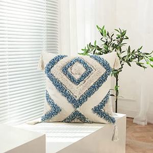MORE Boho Decorative <b>Throw</b> <b>Pillow</b> Cover, Woven Tufted <b>Pillow</b> Cover with Tassels Diamond Pattern <b>Pillow</b> Covers - Product Image 3