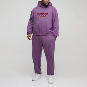 Top tendance article 100% coton surdimensionné à capuche et pantalon ensemble pour hommes couleur unie haute qualité streetwear homme jogging ensemble - Product Image 1