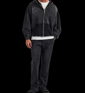 Sudaderas con capucha lavadas con ácido, traje de sudor con estampado de espuma personalizado, conjunto de pantalones de chándal con estampado de soplo, chándales lavados, traje con capucha de algodón para hombres - Product Image 1