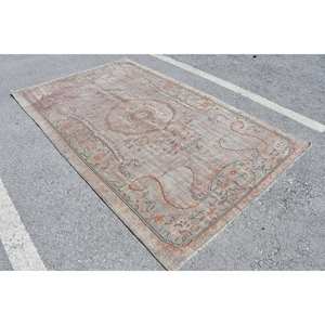 Alfombra de lana Oriental turca Vintage, 5,5x9,1 pies, área grande, Beige, naranja, diseño de retazos para pasillo, habitación rectangular, respaldo de látex - Product Image 2