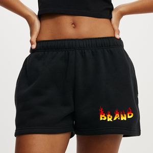 Short pour femme OEM/ODM 100% coton couleur noire unie logo imprimé personnalisé sans poches short hip hop respirant pour femme - Product Image 1