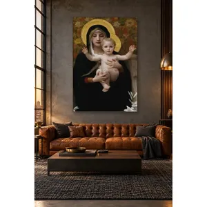 Impression sur toile de Fida Bouguereau : Vierge Marie avec des lys et l'Enfant Jésus - Product Image 3
