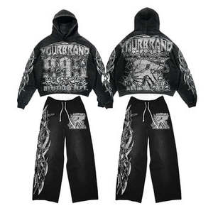 Ensemble de survêtement unisexe à capuche Boxy Graphics de haute qualité impression en détresse personnalisée deux pièces pantalons de survêtement Streetwear 100% coton - Product Image 6