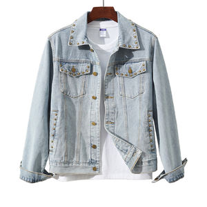 Vestes en jean pour hommes, effet usé, rivets uniques, vestes en jean de luxe pour hommes avec perles - Product Image 1