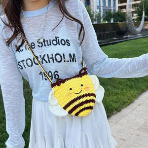 Crochet <b>Bee</b> Cartoon Cotton Bag Large Capacity Handmade Woven Fashionable All-match Portable Shoulder Crossbody Buckle - Product Image 2