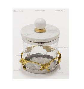 <b>Glass</b> <b>Food</b> <b>Storage</b> Canister With Marble Lid Round Shape Customized Size Chocolate Dessert Serving Box In India - Product Image 2