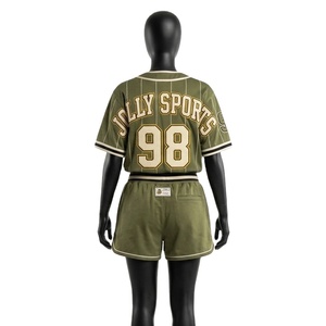 Conjunto de Pantalones Cortos de Béisbol para Mujer, 180GSM, Malla de Poliéster Transpirable, Panel con Rayas Oliva, Uniforme con Logotipo Bordado Personalizado - Product Image 2