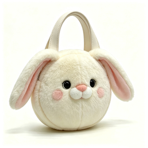 customized Round cream bunny plush handbag,Plush bunny pearl handle handbag,<b>Cute</b> white rabbit plush <b>purse</b> with pearl strap - Product Image 4