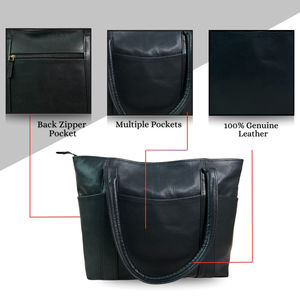 Bolso Tote de Cuero Negro Genuino para Mujer, Bolso de Mano de Uso Diario con Cierre de Cremallera, Regalo de San Valentín, Bolso de Compras con Cartera - Product Image 4