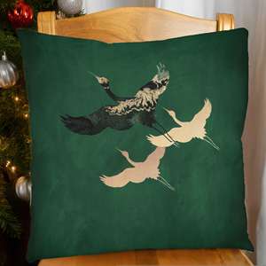 Coussin imprimé Grues Vertes : Coussin décoratif abstrait minimaliste japonais moderne, 8"x8" - 20x20 cm - Product Image 2