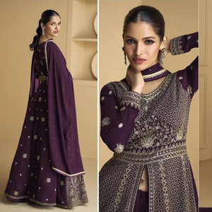 Renard lourd Georgette Pishwas élégant Flair Sequin broderie pleine Dupatta Semi cousu indien pakistanais vêtements tendance - Product Image 1