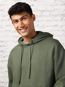 Green Loose Hoodie <b>for</b> <b>Men</b> Oversized Baggy Style <b>Thermal</b> Fleece Pullover Drop Shoulder Custom Logo <b>for</b> Winter OEM Service - Product Image 3