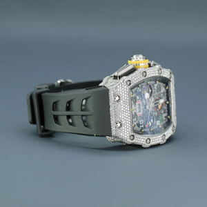 PJ Mens Iced Digital Chronograph Watch Skeleton Dial Correa de goma Moissanite Bling Custom Logo Sport 5BAR Resistencia al agua Auto - Product Image 4