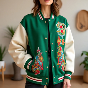 Moda 2024, chaquetas universitarias de cuello redondo para mujer, abrigo universitario de manga de cuero grueso y cálido para otoño e invierno, chaqueta con letras para mujer - Product Image 5