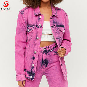 Invierno logotipo personalizado Casual Bomber mujer chaqueta de mezclilla deporte al aire libre trabajo Denim Vintage chaqueta para mujer - Product Image 2