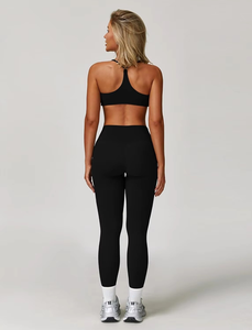 Ensemble de yoga 3 pièces pour femme avec logo frontal, respirant, en Spandex/Nylon, tenue de sport assortie pour la gym et le fitness - Product Image 5