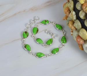 Green Copper Turquoise 925 Sterling Silver Gemstone Pear Shape Bracelet December Birthstone Gift for Her 10 Stone Bracelet - Product Image 4