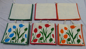 Bolsa de mano reutilizable de algodón personalizada de gran capacidad, bolsa de lona con estampado de yute para compras en la playa y el almuerzo para viajes - Product Image 4