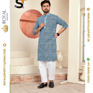 คอลเลกชันชุดนอน Kurta ของผู้ชายลายพิมพ์งานแบบดั้งเดิมของชิคานเปิดตัวโดยการส่งออกของราชวงศ์ใน Gujarat Surat - Product Image 4