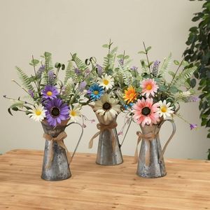Exquisite iron metal flower <b>vase</b> with floral <b>engraving</b> and textured surface for a charming rustic aesthetic - Product Image 4