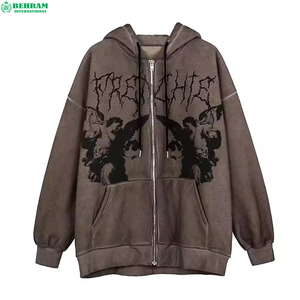 Sudadera con capucha y cremallera completa frontal con logo personalizado, 100% algodón, transpirable, de secado rápido, para invierno, corte regular - Product Image 4