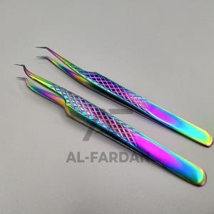 Pince à épiler d'extension de cils en acier inoxydable avec logo personnalisé arc-en-ciel poignée en diamant multicolore volume de cils pointus en fibres incurvées solides - Product Image 2