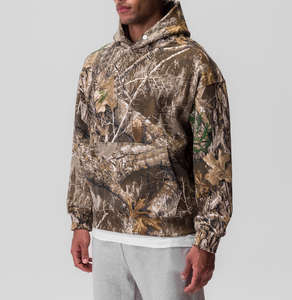 Sweat à capuche Real Tree Camo Boxy Print Heavyweight Oversized Men's Zip up Cropped Camouflage Hoodie unisexe - Product Image 1