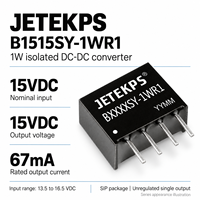 Convertisseur DC-DC isolé JETEKPS B1515SY-1WR1 1W 15V 67mA SIP, module d'alimentation non régulé, RoHS, haute efficacité, faible ondulation de tension