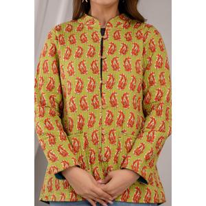 Women's Lightweight Cotton <b>Quilted</b> Green <b>Jacket</b> Printed Design-SHKL1026 - Product Image 5