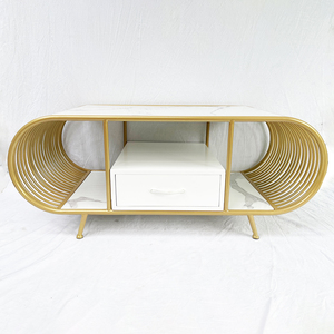 Modern Living Room <b>Sofa</b> <b>Table</b> with Sintered Stone Top & Bronze Frame TT68166-Square Design Drawers - Product Image 5