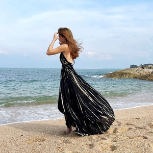 Vestido largo bohemio con espalda descubierta para verano, ropa informal elegante para playa, color negro, 2023 - Product Image 5