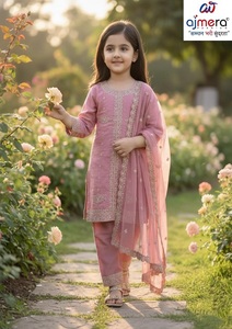 Ajmera Girls Embroidered Soft Kurta <b>Set</b> with Dupatta Long Sleeve Floral Ethnic <b>Modest</b> Pants Cotton Chiffon In-Stock - Product Image 2
