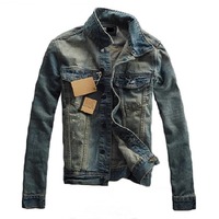 Veste en jean vintage décontractée pour homme, de haute qualité, avec logo personnalisé, détails boutonnés, respirante, en coton lourd 100%, pour l'hiver