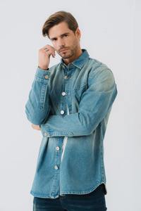 เสื้อยีนส์ผู้ชายไซส์พิเศษ, เสื้อลำลองแขนยาวคอตั้งระบายอากาศผ้าฝ้ายเสื้อยีนส์ผ้าแฟชั่น - Product Image 4