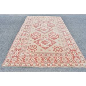 พรมขนสัตว์ลายเย็บปะสีเบจสีแดงแบบดั้งเดิมโถงทางเดินสี่เหลี่ยมตุรกีขนาดใหญ่6.4x10.5ฟุตสำหรับวัยรุ่นยางสำหรับห้องข้างเตียง - Product Image 1