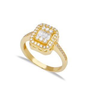 Dainty <b>White</b> Stone <b>Square</b> Shape Cluster Ring Turkish Wholesale Handcrafted 925 Sterling Silver Jewelry - Product Image 2