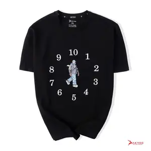 Fabrika fiyat düşük adedi Akyoo üreticisi siyah saat tarzı Tshirt yaz moda boy tshirt süper kalite marka