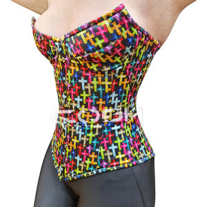 Corsé de Satén Estampado para Mujer con Patrón Cruzado Colorido, Corsé Transpirable para Entrenamiento de Cintura Diario |   Comprar Ahora - Product Image 1