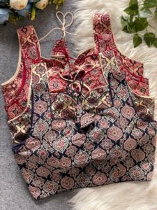 Modern <b>Blouse</b> V NECK style pattern . <b>Blouse</b> can be used in saree and laheng <b>Blouse</b> back open pattern with tone to tone tasells - Product Image 6