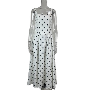 Novedades de Verano, Vestido Plisado de Cintura Alta con Cuello Cuadrado y Estampado de Puntos al Estilo Francés para Mujer, Elegante y Discreto con Cierre de Cremallera - Product Image 1